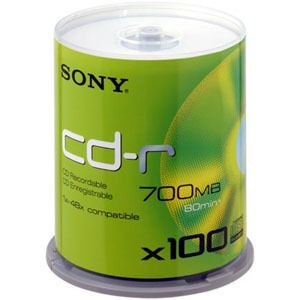 Sony 100CDQ-80NSPD - CD-R - 48x - 700 MB - 100 Paquete Cabezal con Ejes Rotatori